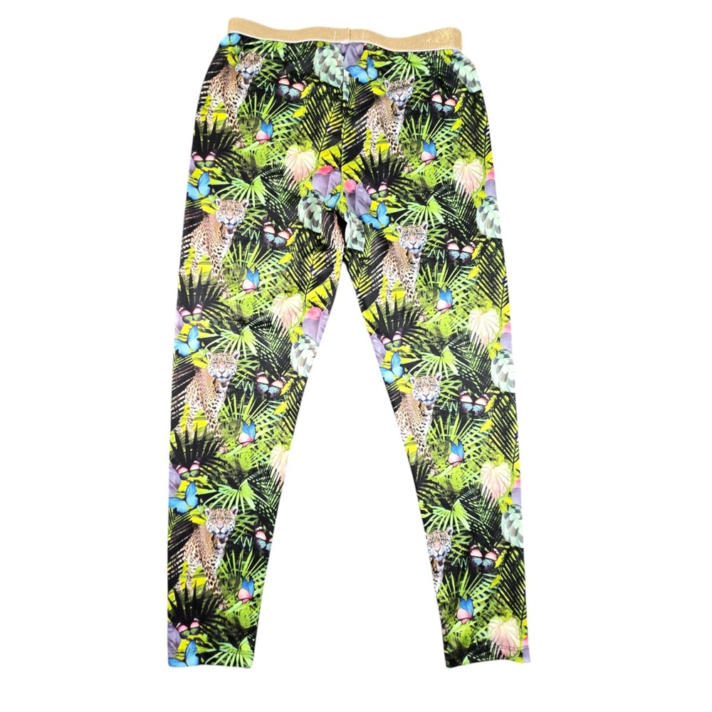 Epic Threads Girls XL Tropical Leopard Print Leggings Gold Glitter Waistband
